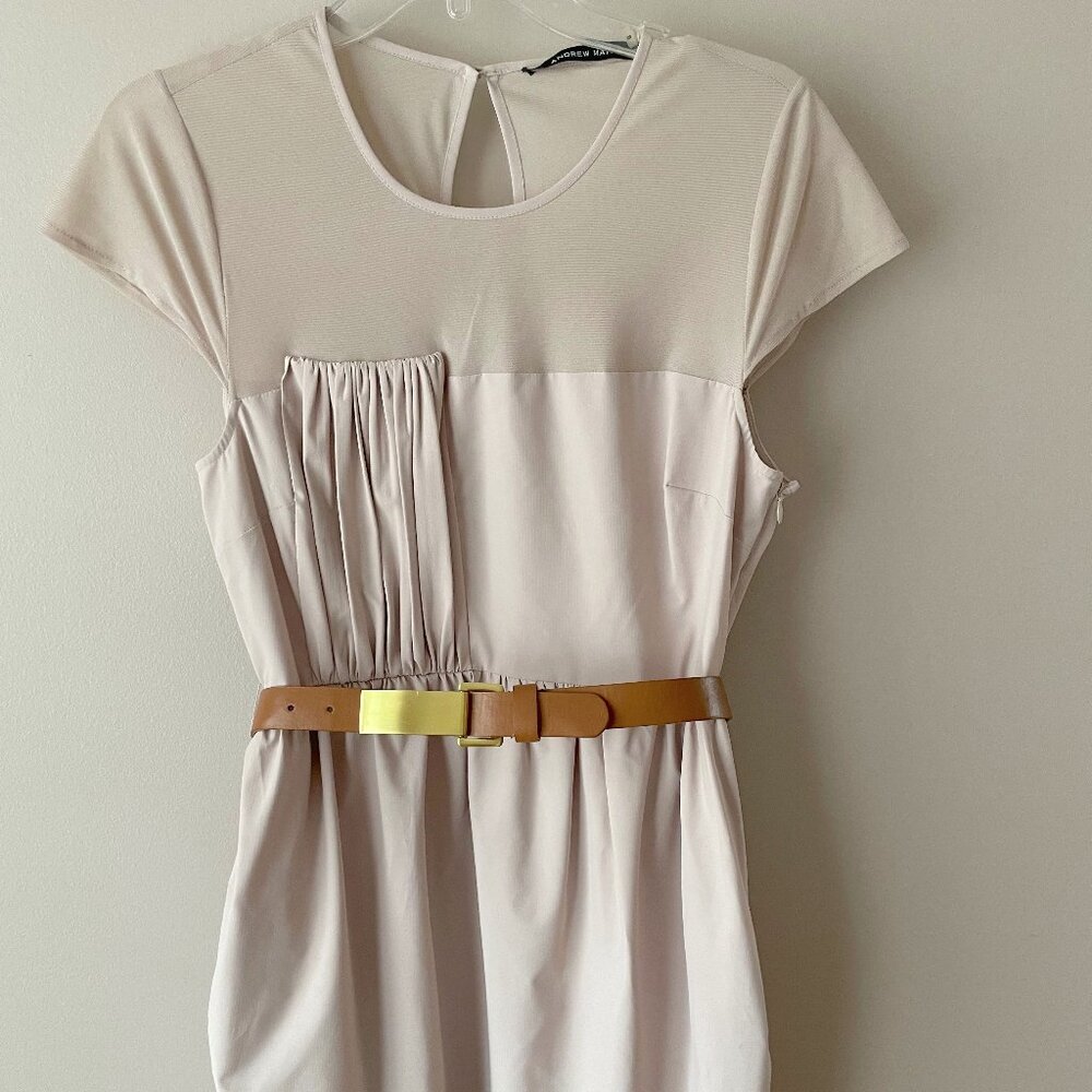 Andrew Marc Blush Pink Bubble Hem Dress with Leather Belt size 8